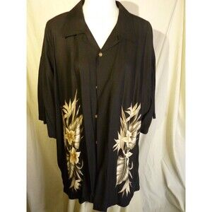 Bamboo Cay Shirt-Black Hawaiian Design-100% Rayon-sz XXL